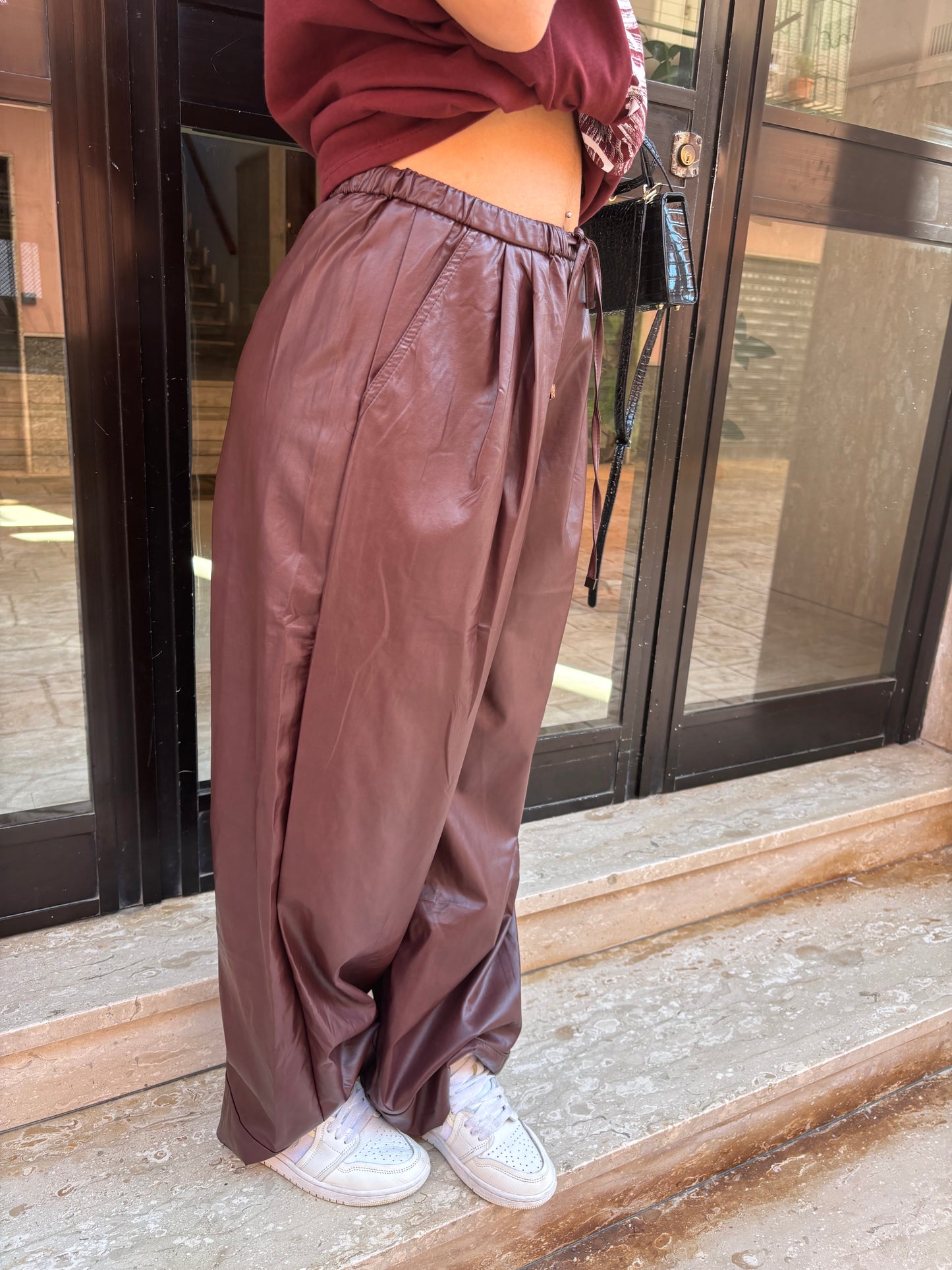 Pantalone Palazzo Ecopelle Bordeaux