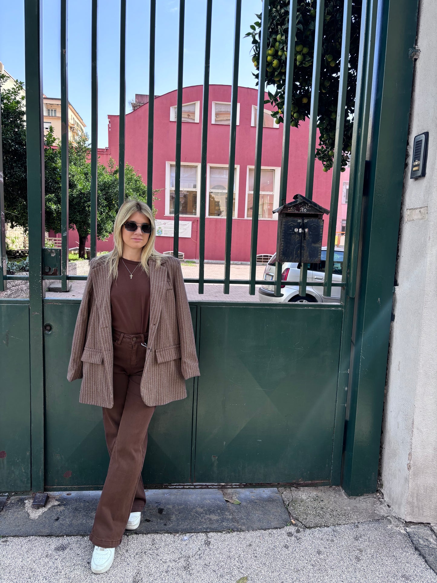 Giacca Strutturata Gessata Marrone