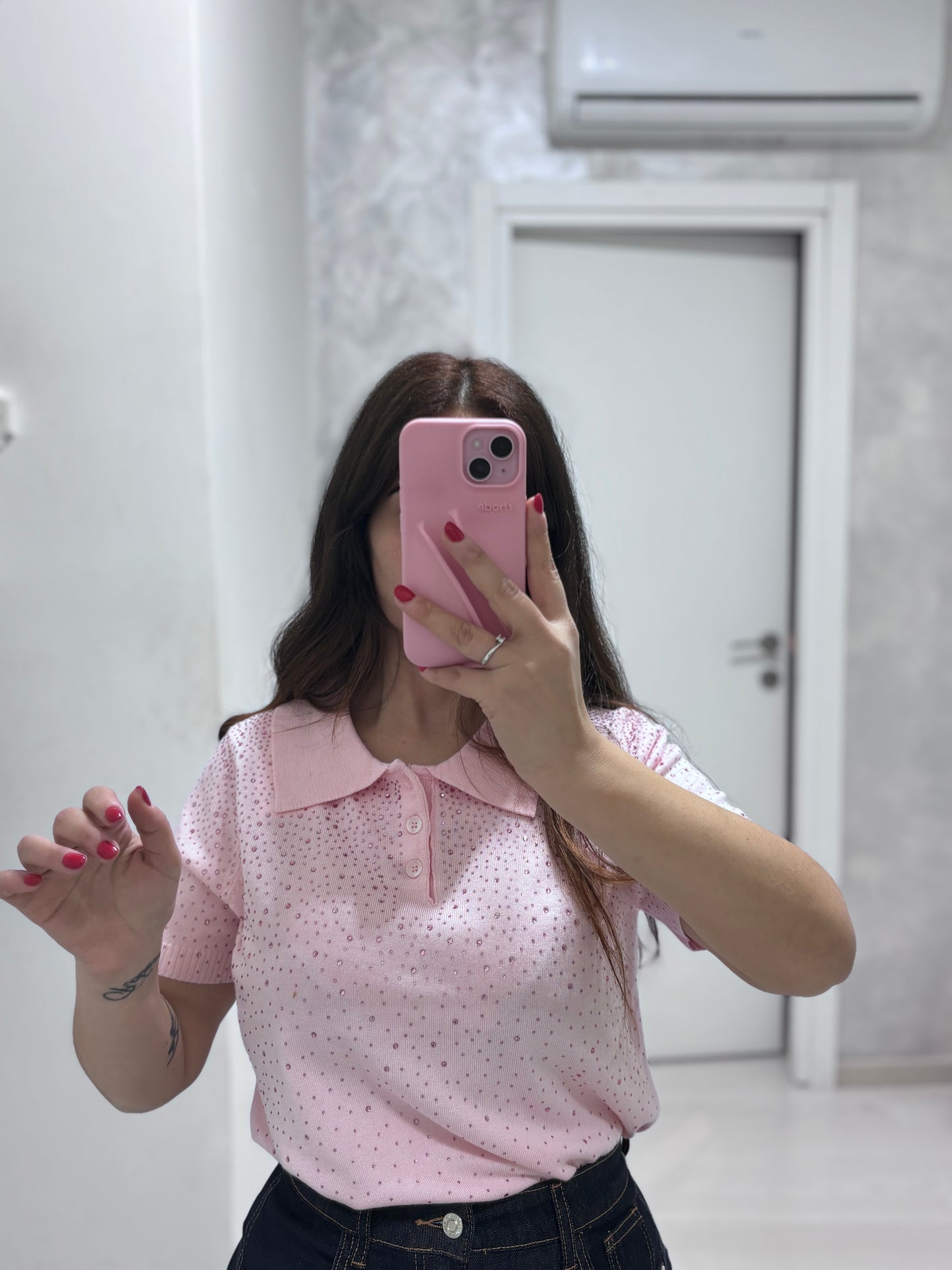 Polo rosa strass