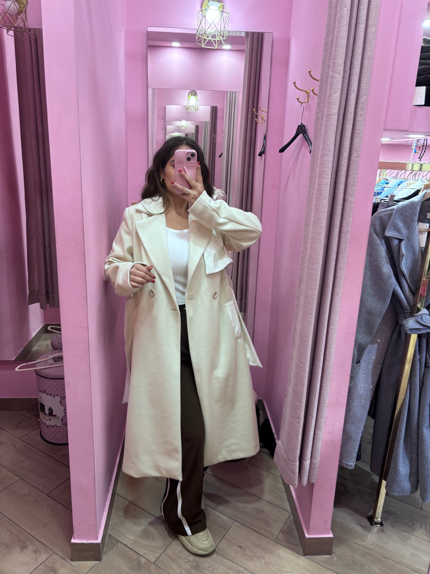 Cappotto burro con inserti in ecopelle