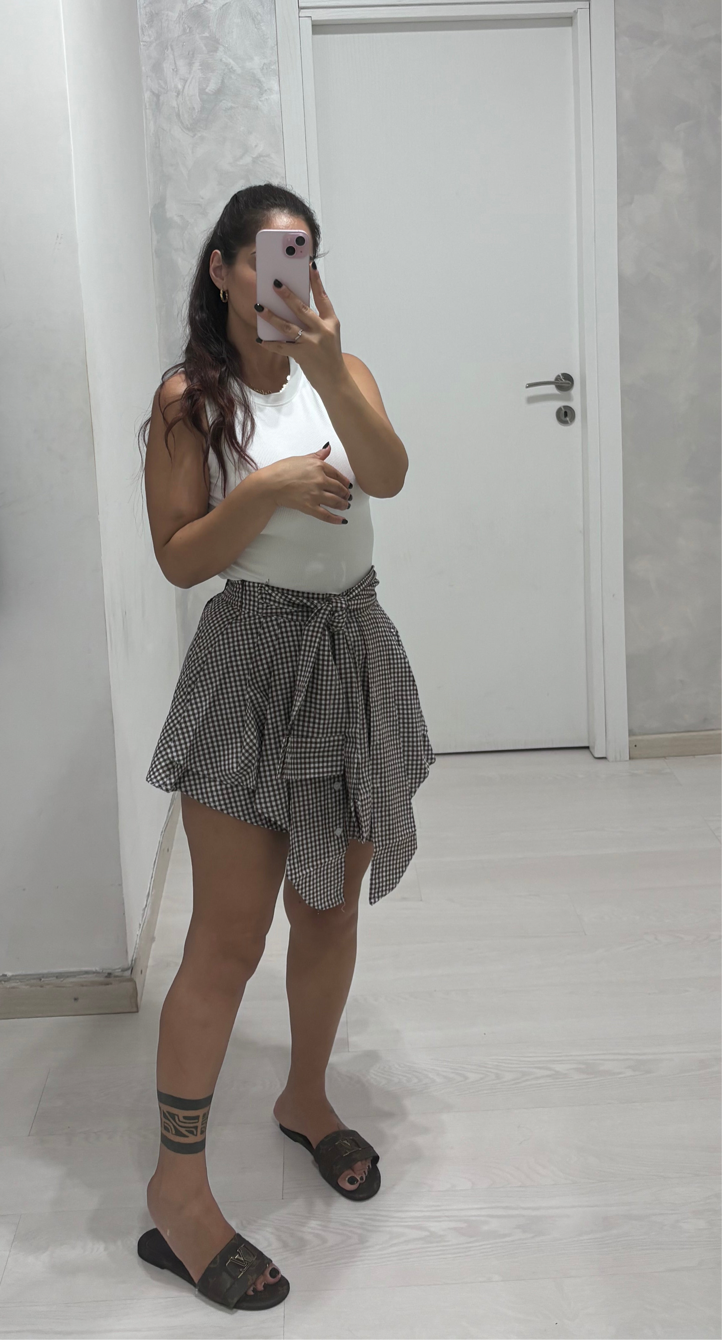 Short gonna effetto camicia brown