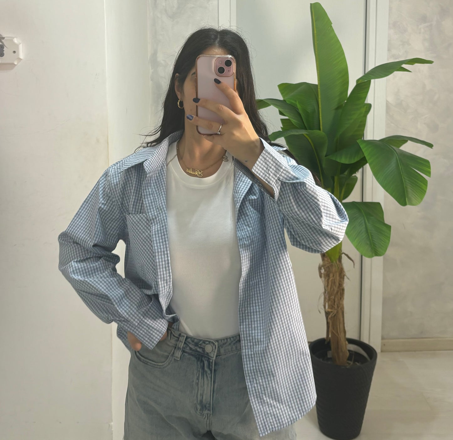 Camicia quadretti azzurra con spalline