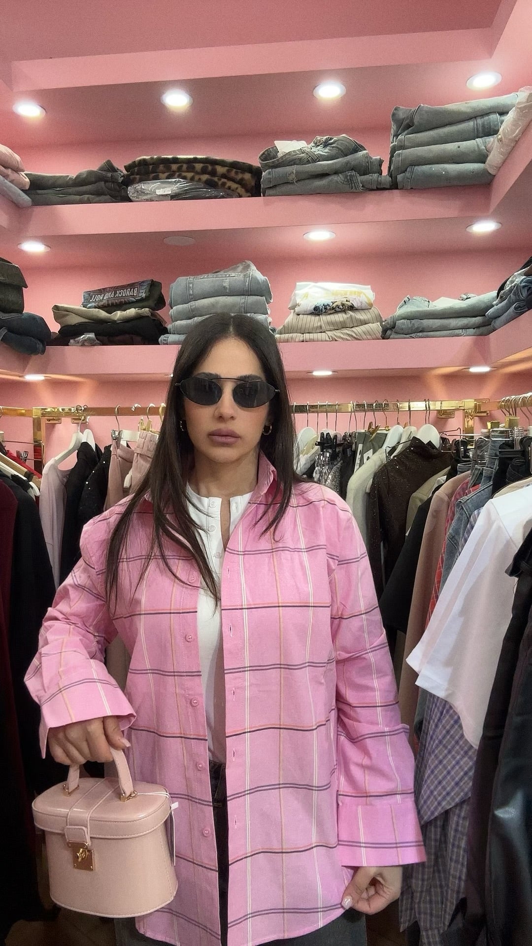 Camicia quadri fondo rosa