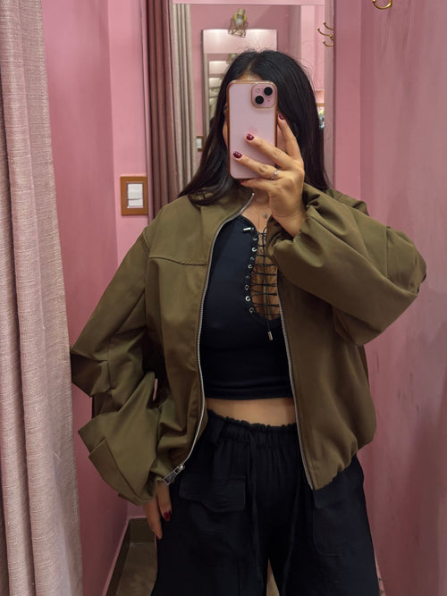 Bomber manica arriccio camel