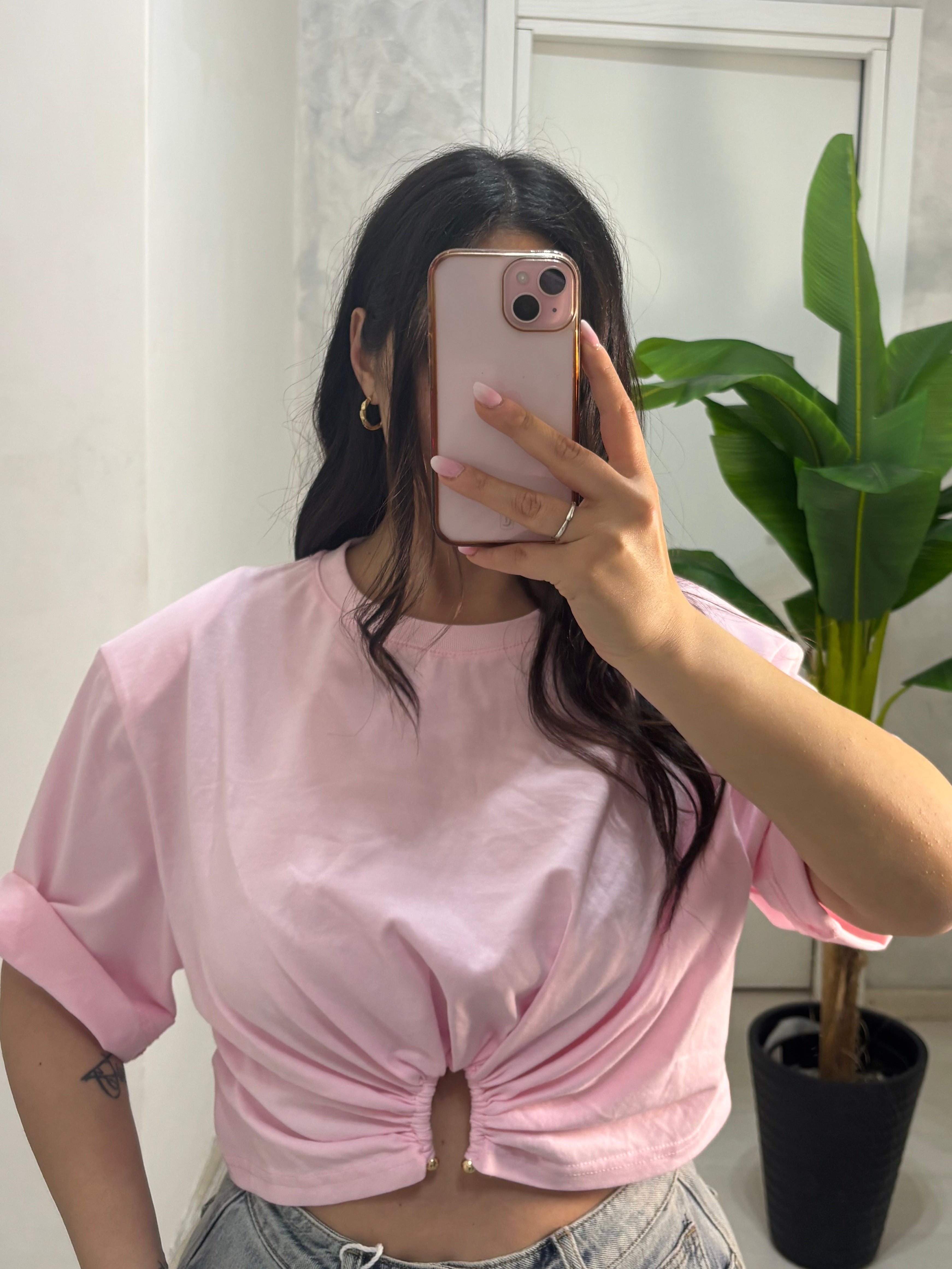T shirt Crop rosa