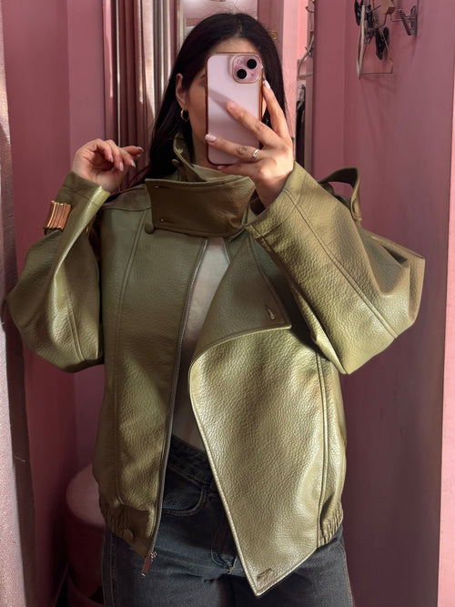 Chiodo ecopelle verde oliva