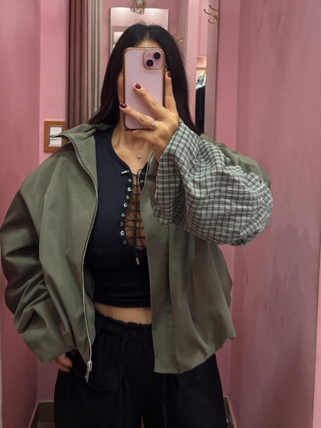 Bomber quadretti verde militare