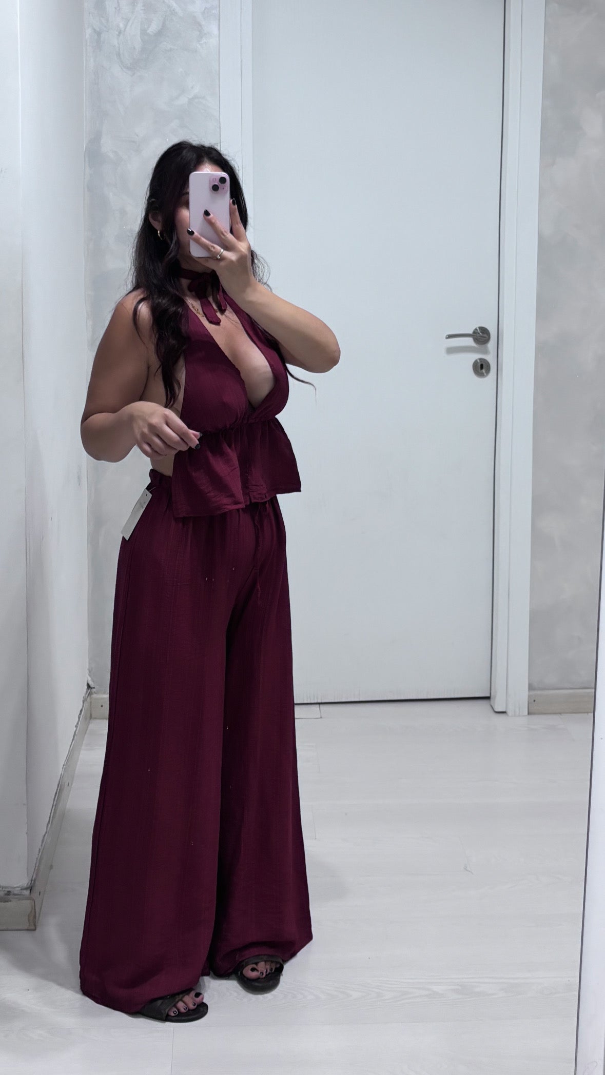 Set in simil lino bordeaux