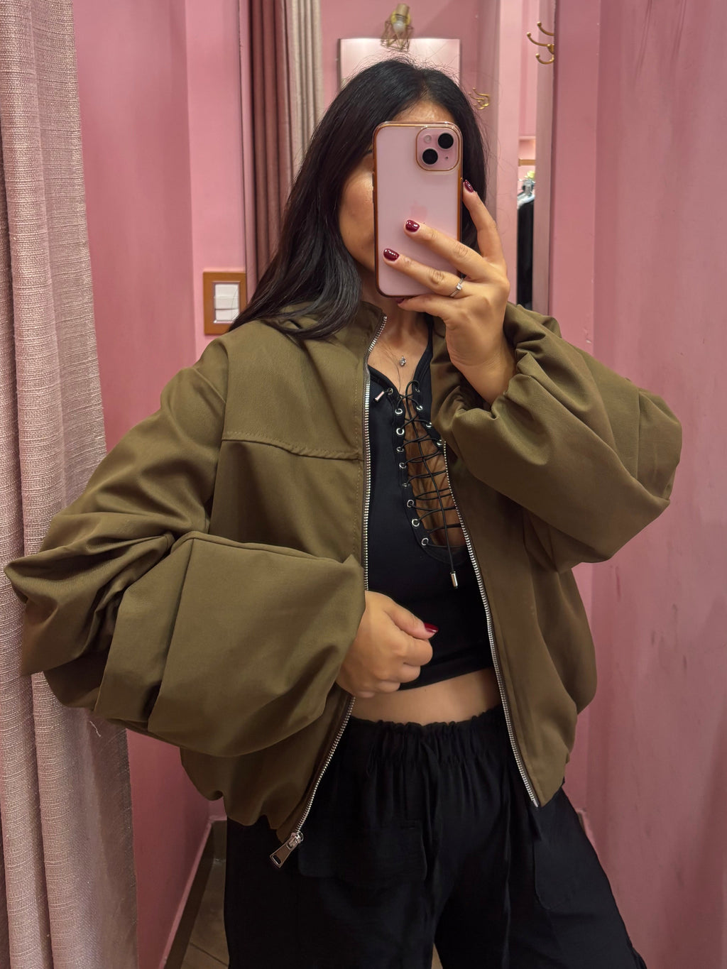Bomber manica arriccio camel