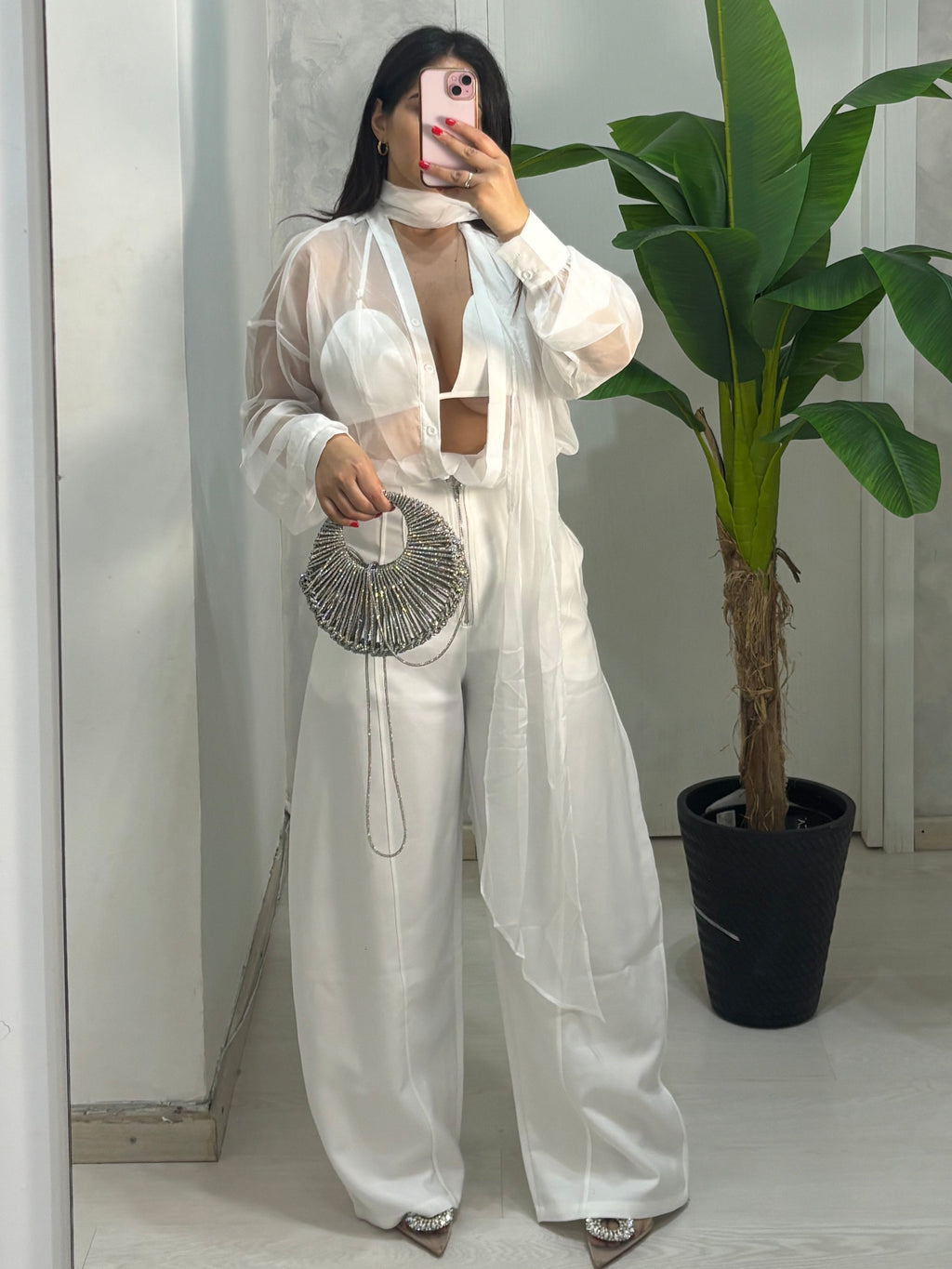 Pantalone zip bianco