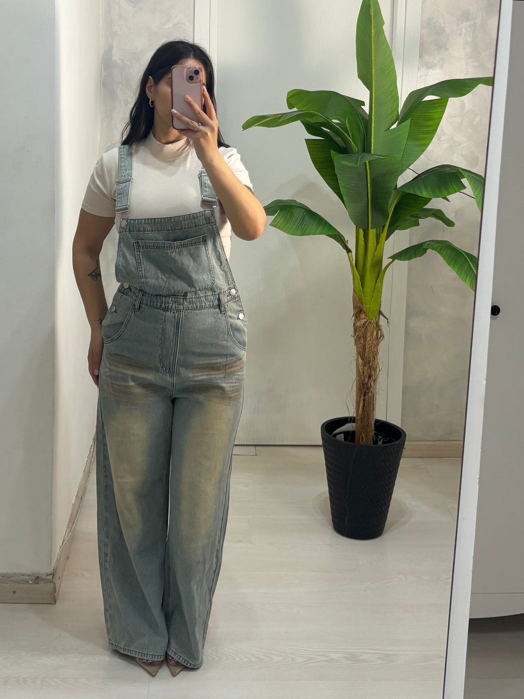 Salopette denim sabbiata