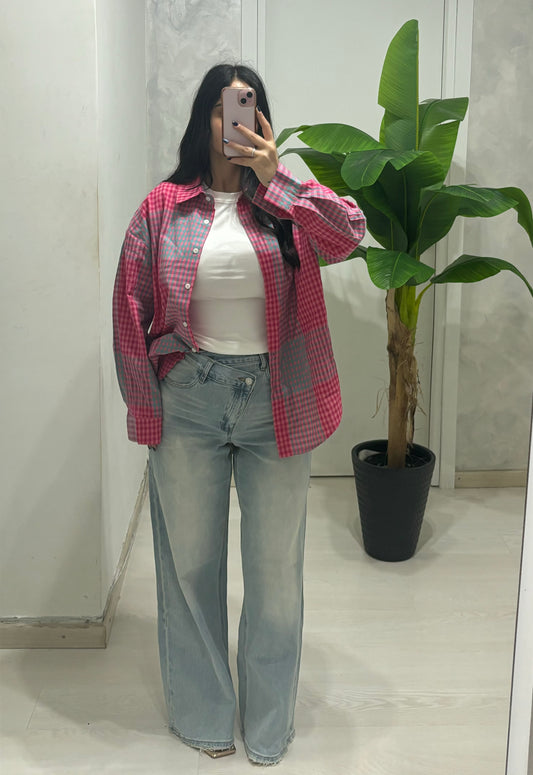 Denim bottone trasversale lavaggio chiaro