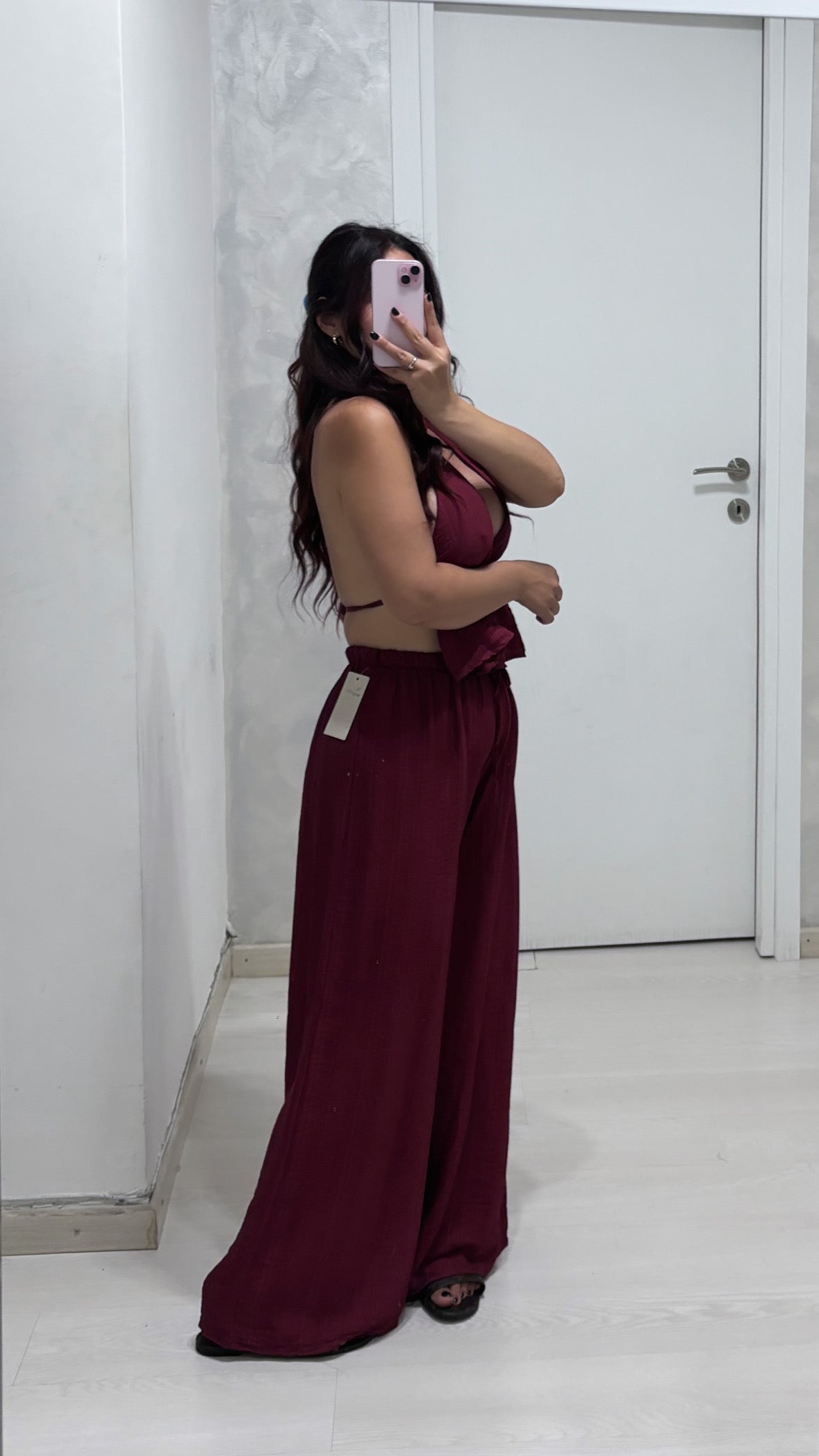 Set in simil lino bordeaux