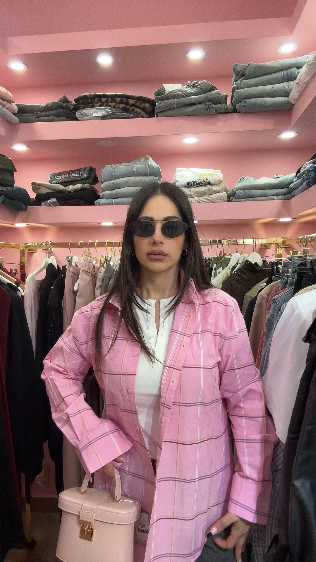 Camicia quadri fondo rosa